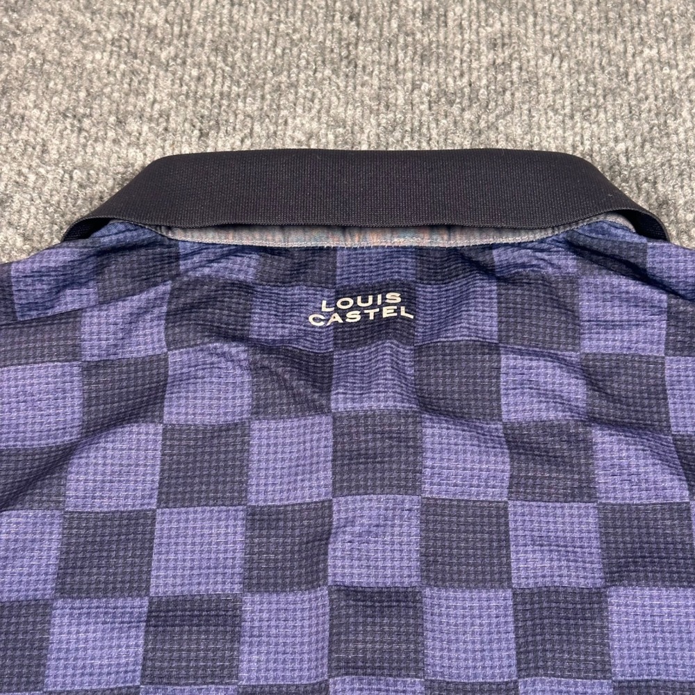 Louis Castel Mens Checkered Polo Shirt Navy Blue Short Sleeve Golf Size 110 XL - Picture 4 of 6